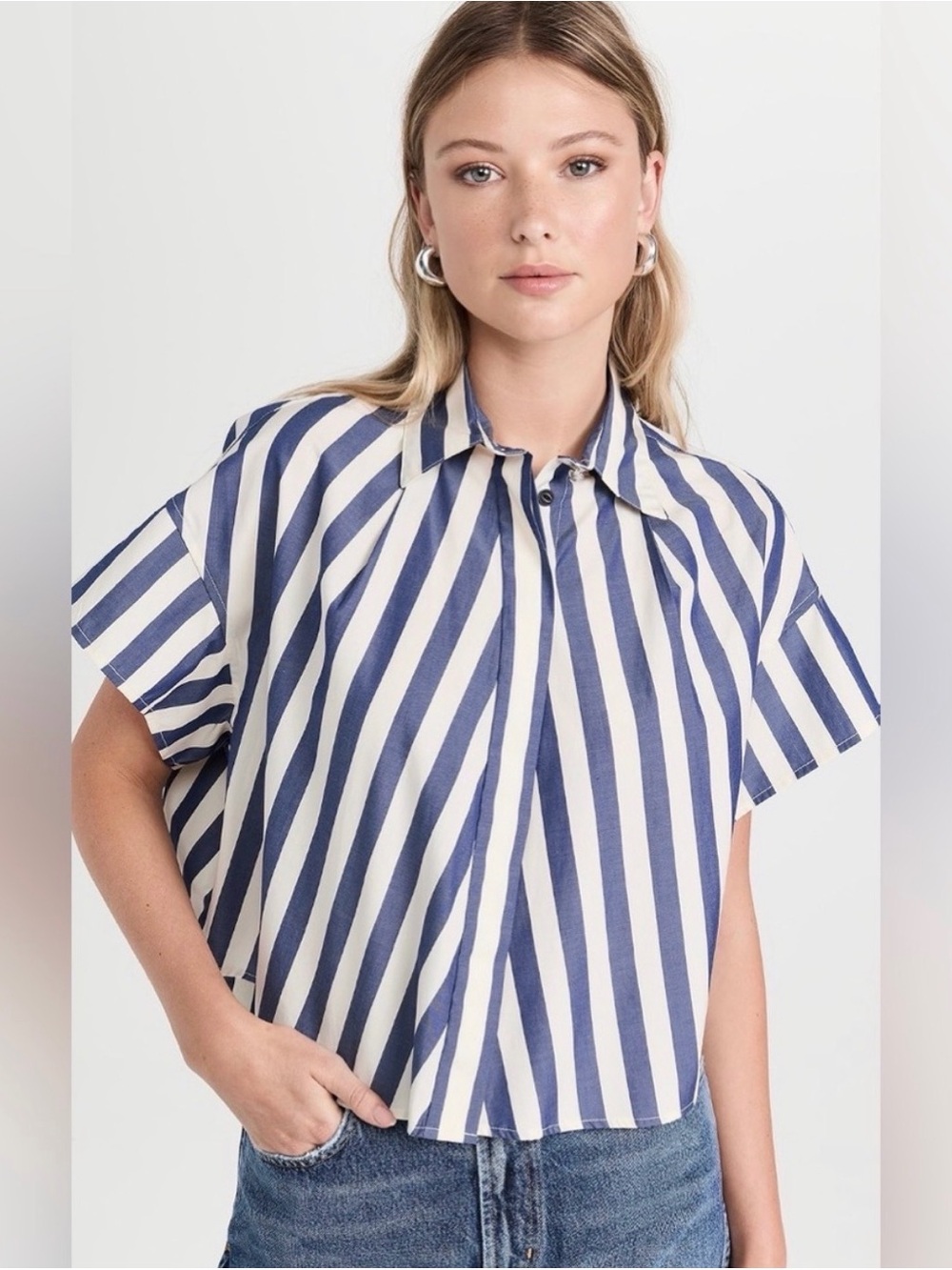 Rag and Bone Martha Striped Short-Sleeve Button-Up Top